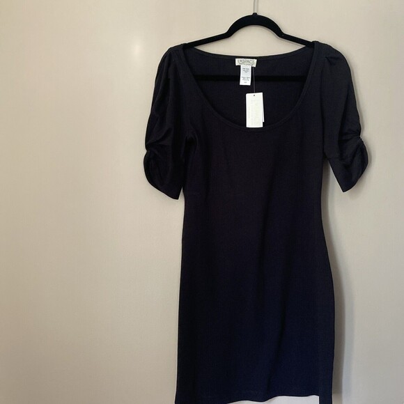 L Space Women Dress Small Black Mini Bodycon Puff Sleeve Melrose - Picture 1 of 4